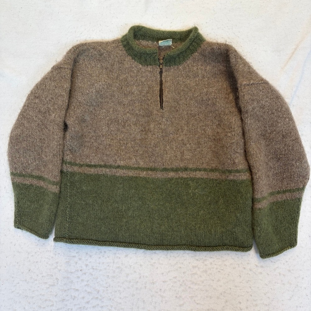 Vintage Mout Mout Quarter Zip Sweater XL Brown Green Wool Colorblock Boiled Knit